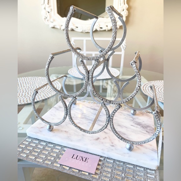 🤍 TAHARI RHINESTONE + White Marble Wine Champagne Rack 6 bottles NEW - Picture 2 of 4